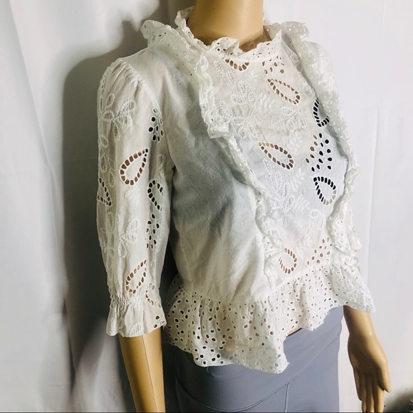 SOLD Zara White Eyelet Victorian Blouse - Picture 2 of 10